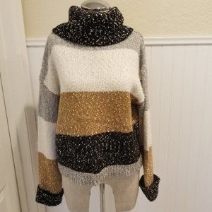 Multi Color Blocked Cowl Neck Sweater Size Small